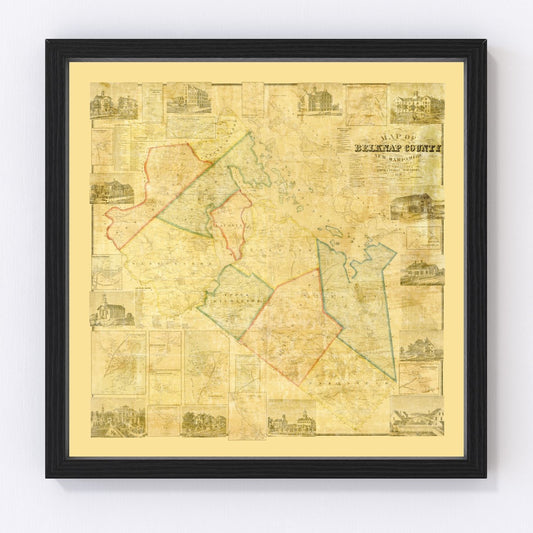 Vintage map of Belknap County, New Hampshire, 1859