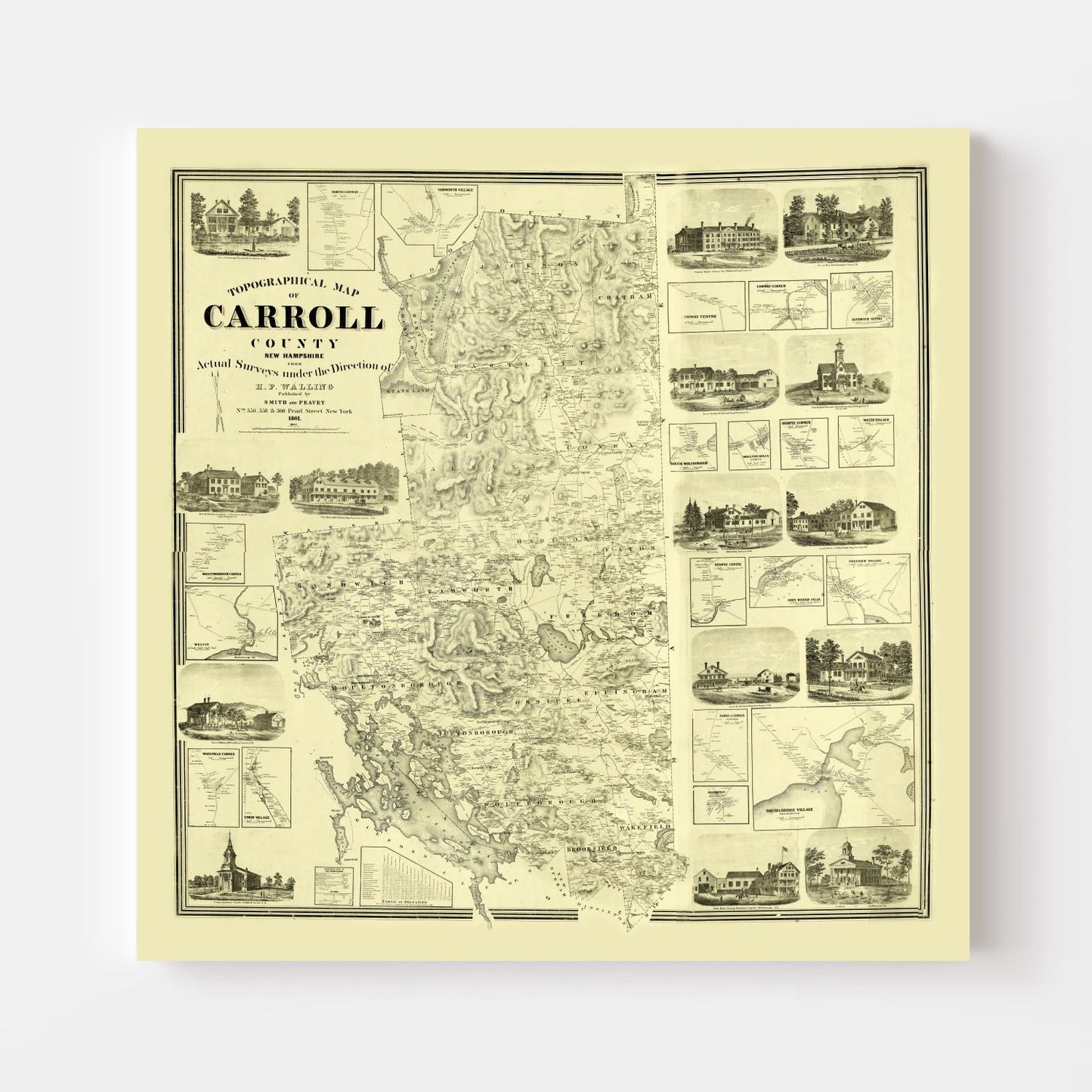 Vintage Map of Carroll County, New Hampshire, 1861