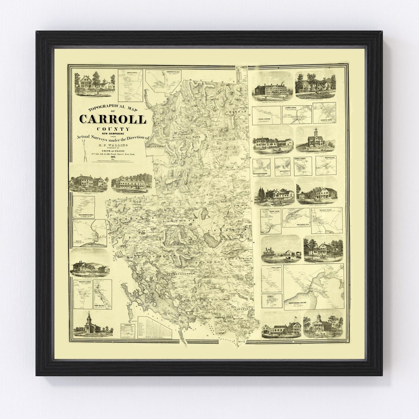 Vintage map of Carroll County, New Hampshire, 1861, restored vintage wall art print