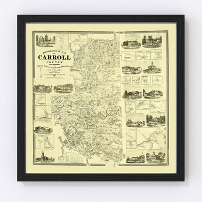 Vintage map of Carroll County, New Hampshire, 1861, restored vintage wall art print