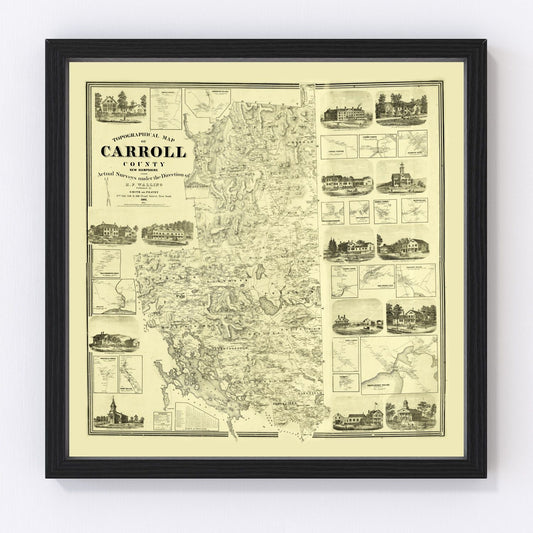 Vintage map of Carroll County, New Hampshire, 1861, restored vintage wall art print