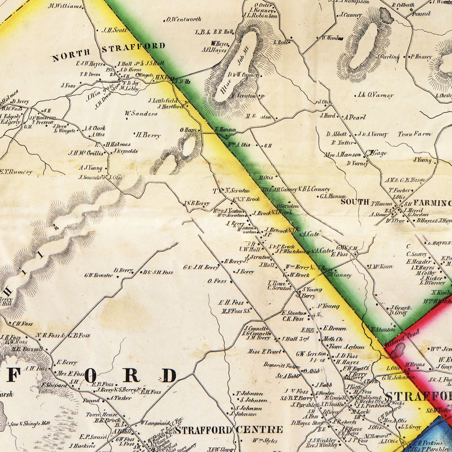 Vintage Map of Strafford County, New Hampshire, 1856