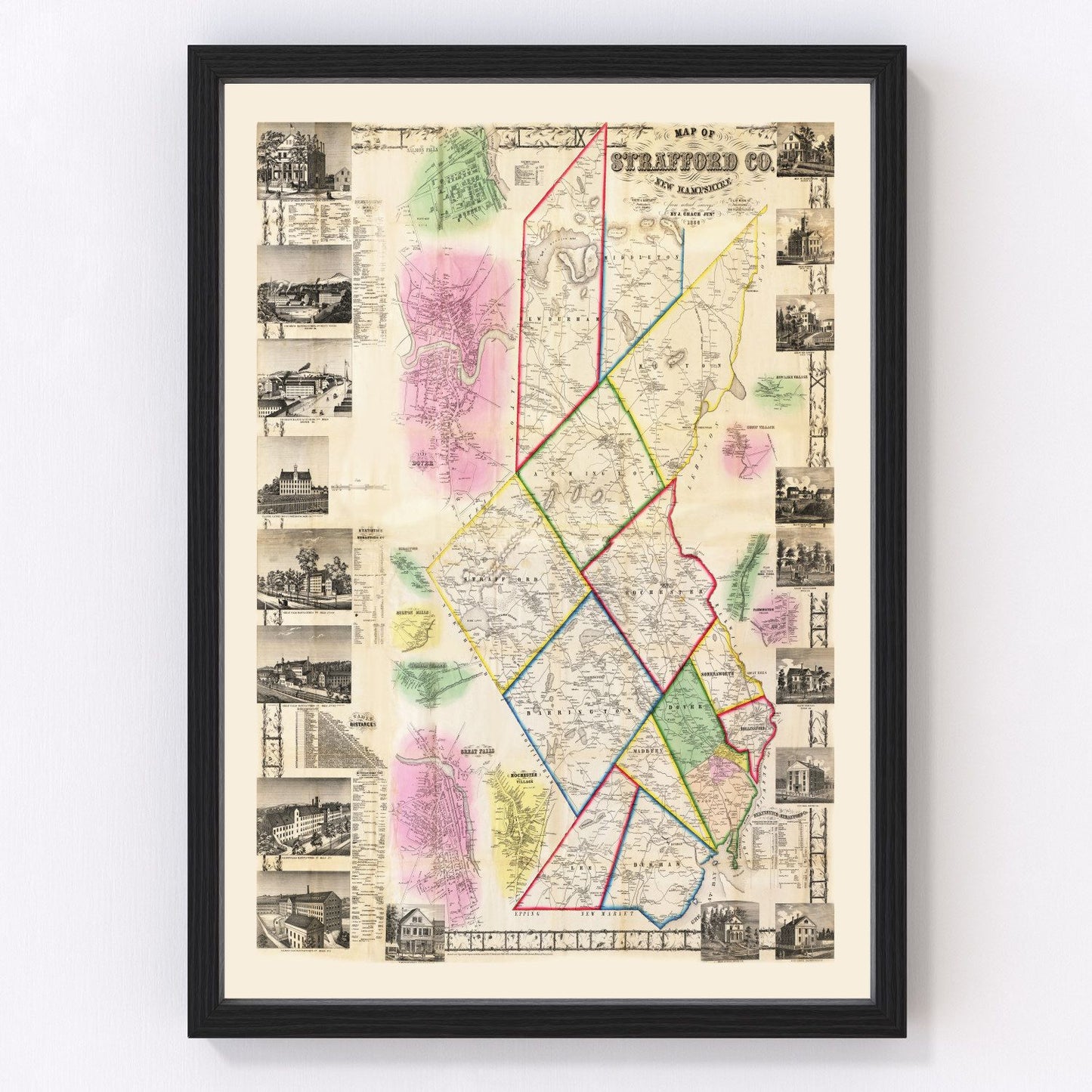 Vintage map of Strafford County, New Hampshire, 1856