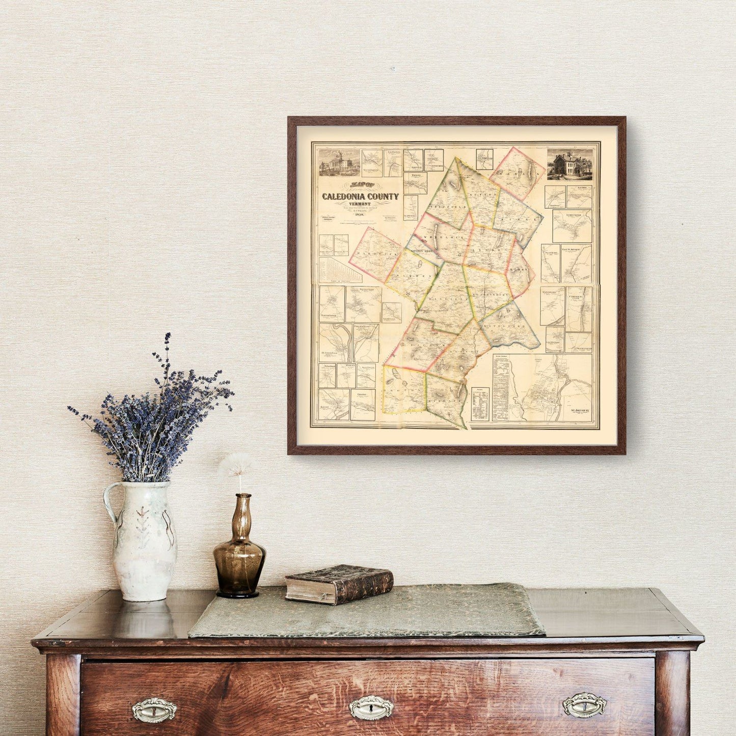 Vintage Map of Caledonia County, Vermont, 1858