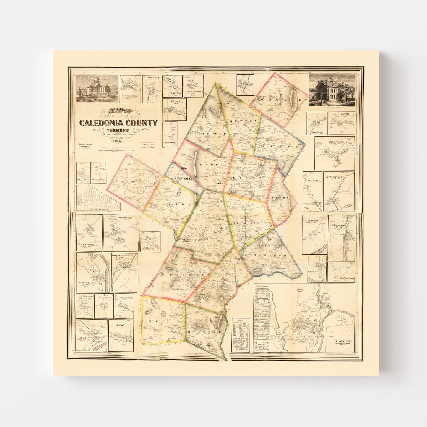 Vintage Map of Caledonia County, Vermont, 1858