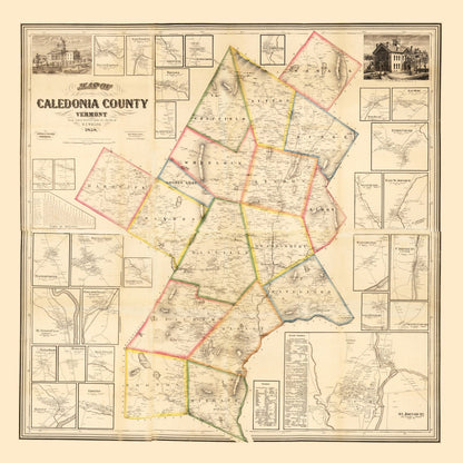 Vintage Map of Caledonia County, Vermont, 1858