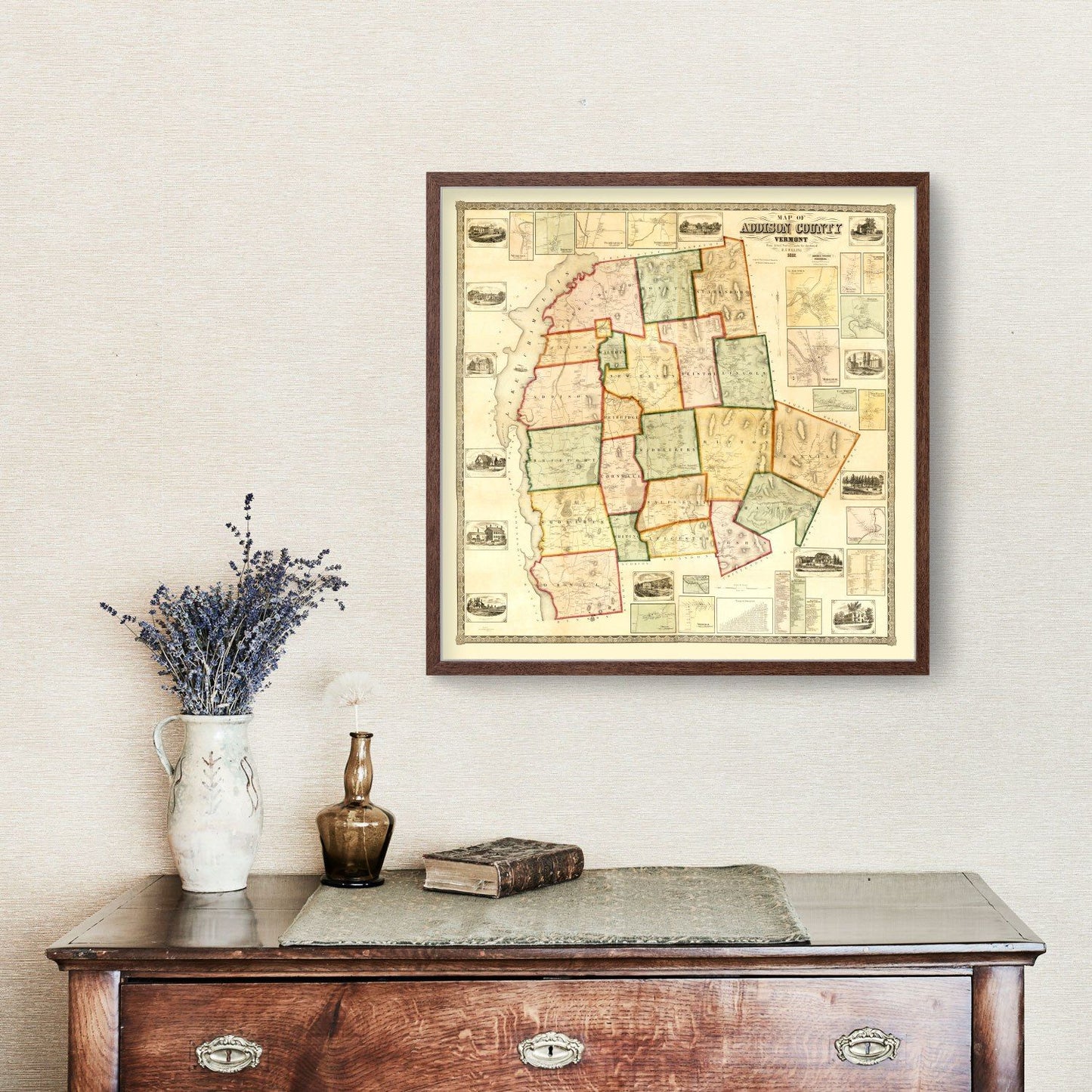 Vintage Map of Addison County, Vermont, 1857