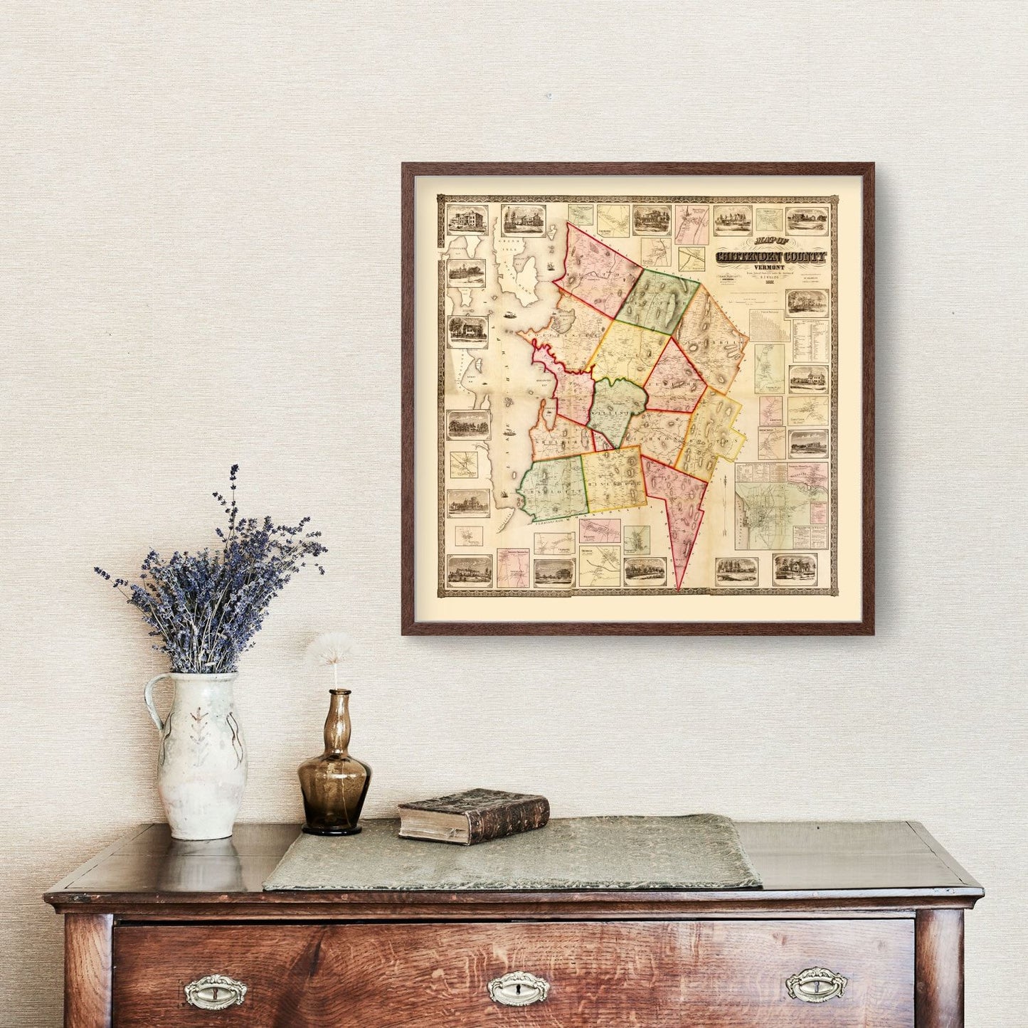 Vintage Map of Chittenden County, Vermont, 1857