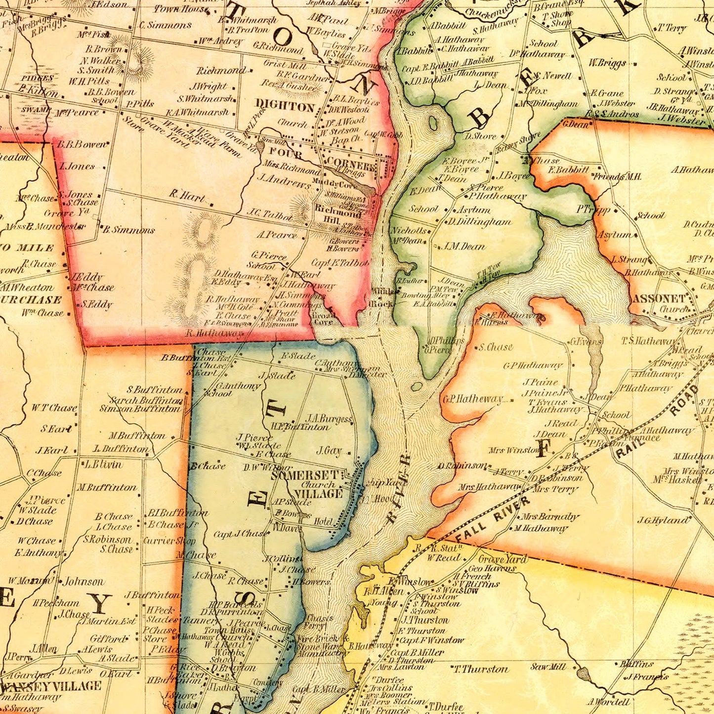 Vintage Map of Bristol County, Massachusetts, 1852