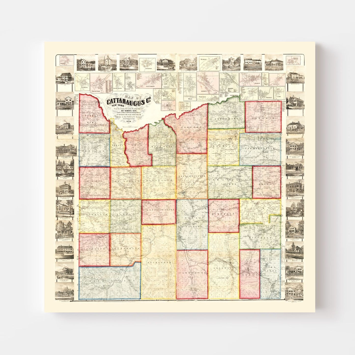 Vintage Map of Cattaraugus County, New York, 1856