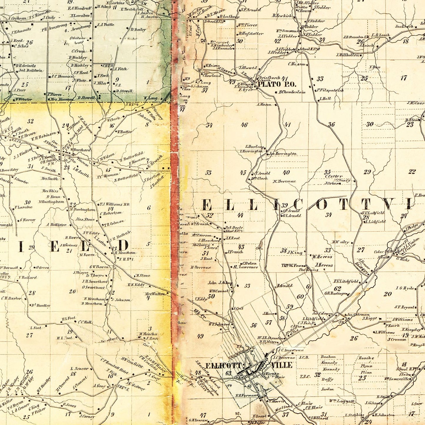 Vintage Map of Cattaraugus County, New York, 1856