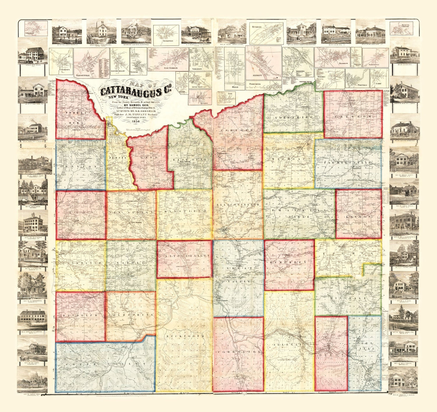 Vintage Map of Cattaraugus County, New York, 1856