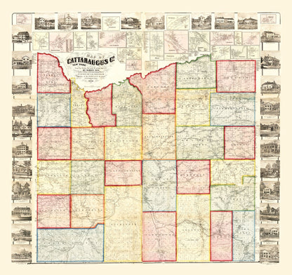 Vintage Map of Cattaraugus County, New York, 1856