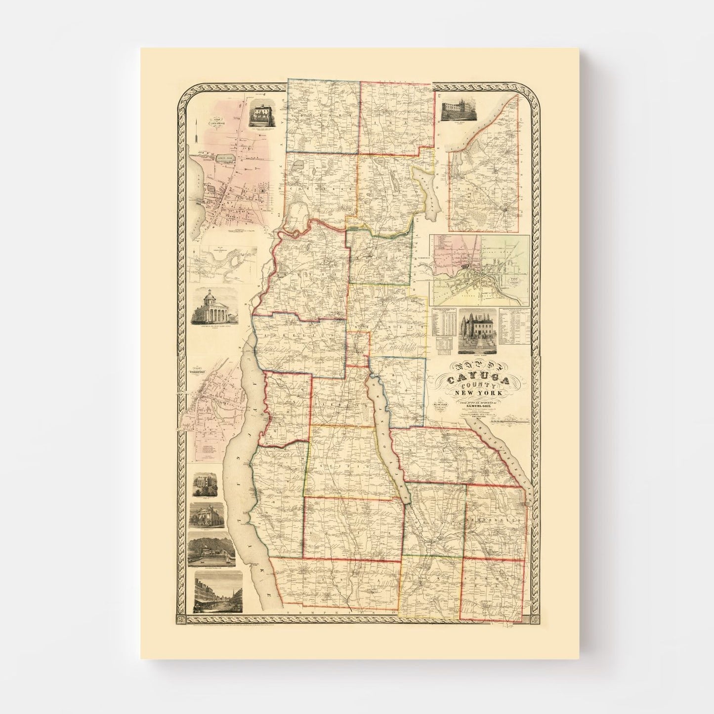 Vintage Map of Cayuga County, New York, 1853