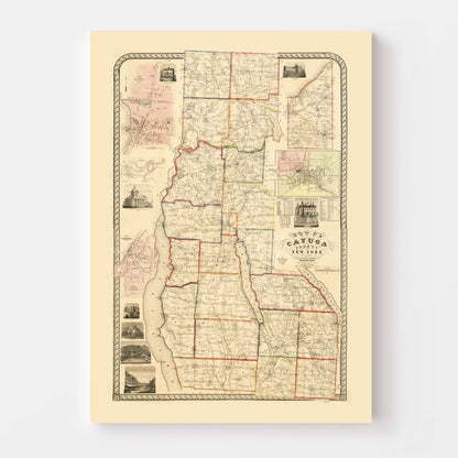 Vintage Map of Cayuga County, New York, 1853