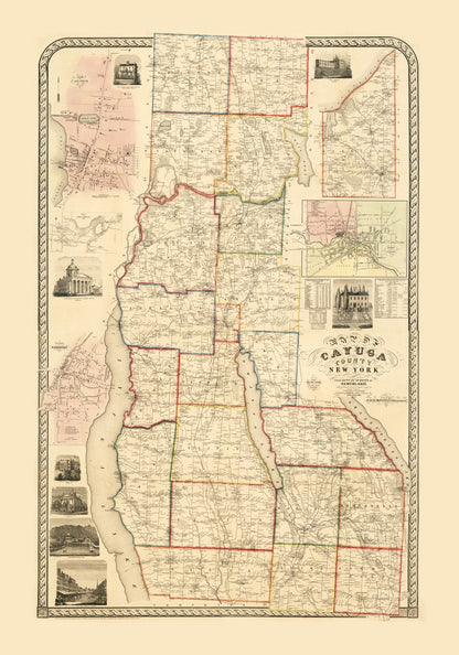 Vintage Map of Cayuga County, New York, 1853