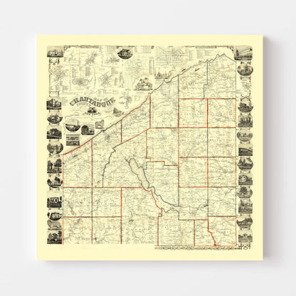 Vintage Map of Chautauqua County, New York, 1854