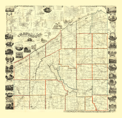 Vintage Map of Chautauqua County, New York, 1854