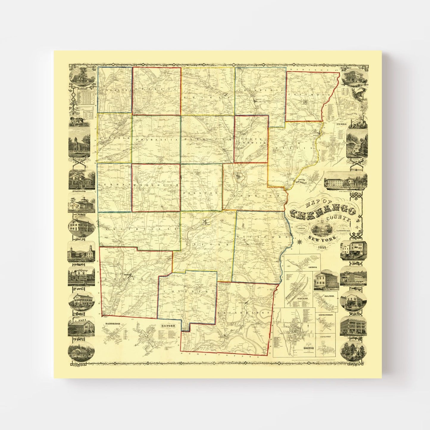Vintage Map of Chenango County, New York, 1855