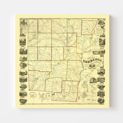 Vintage Map of Chenango County, New York, 1855