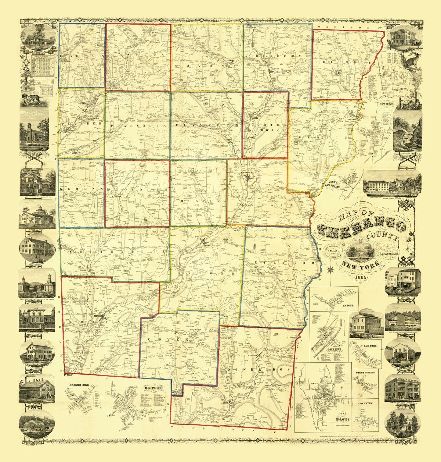 Vintage Map of Chenango County, New York, 1855