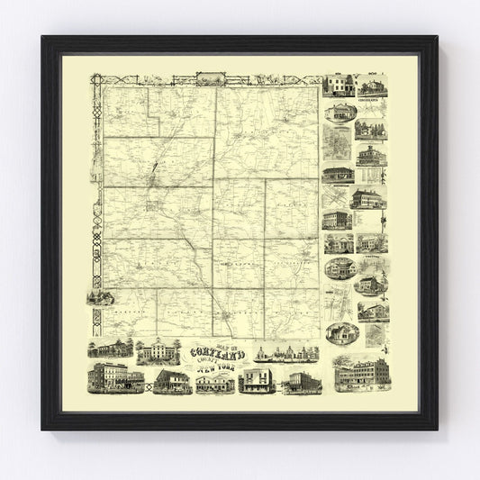 Vintage map of Cortland County, New York, 1855