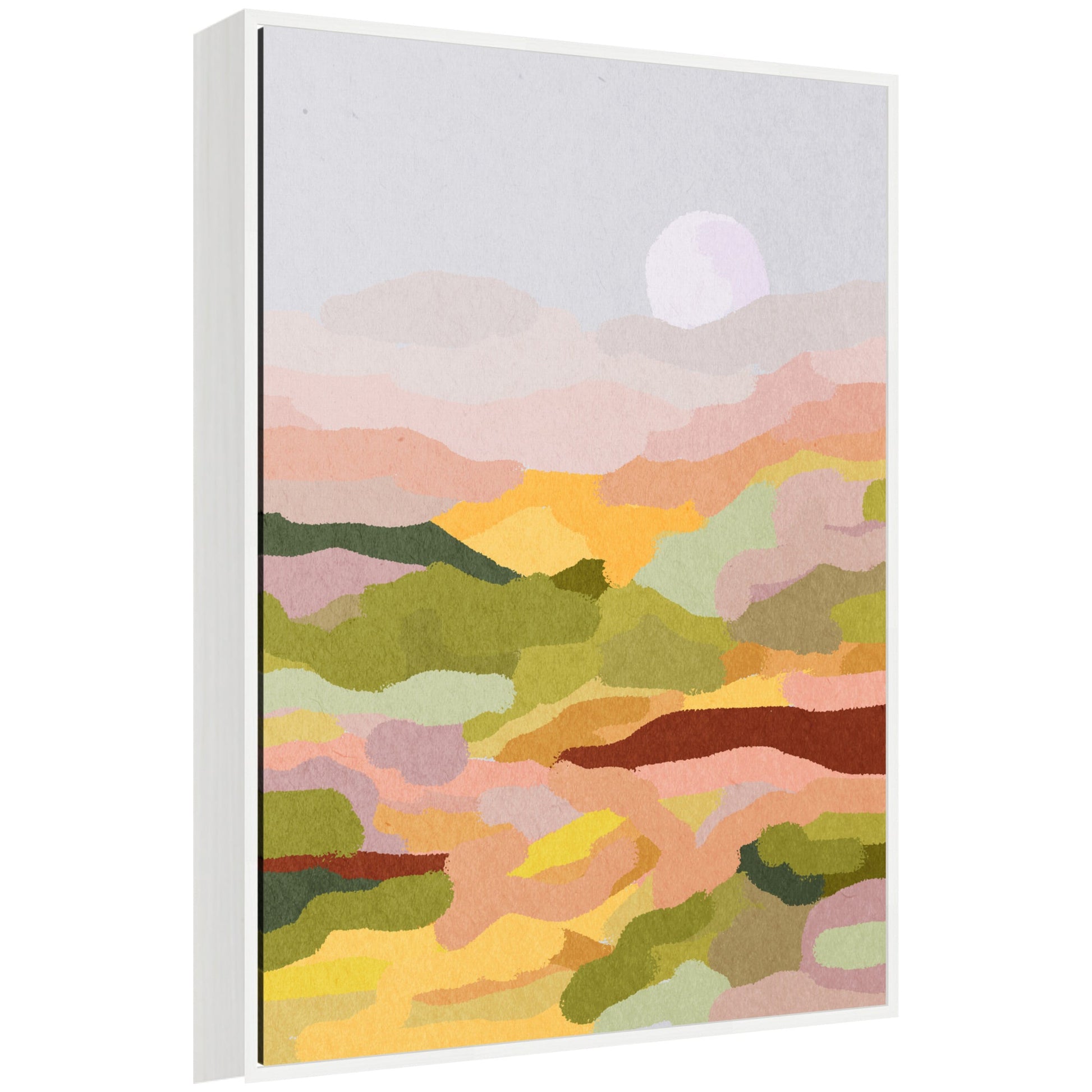 Warm rolling hills landscape under soft glowing light on canvas