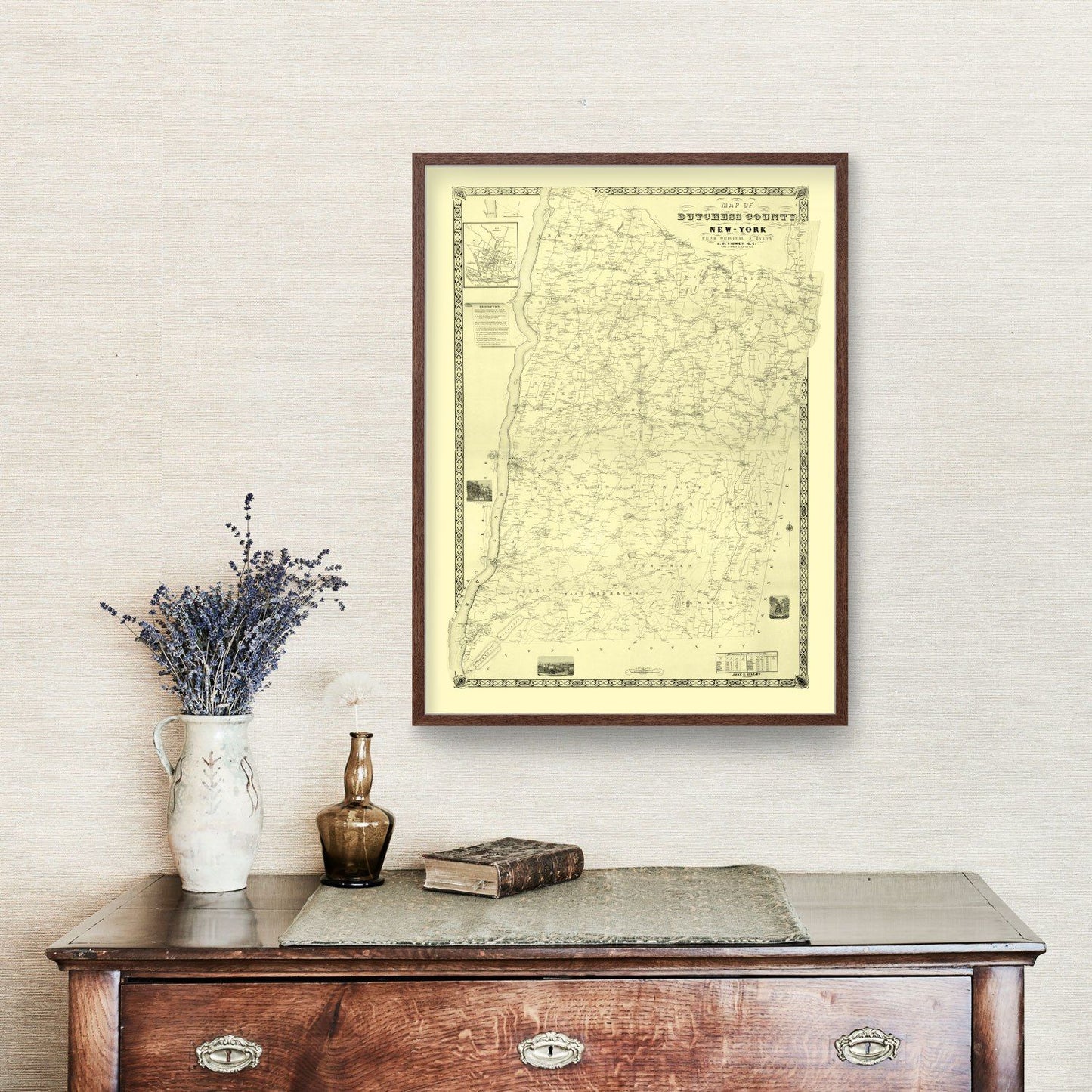 Vintage Map of Dutchess County, New York, 1850