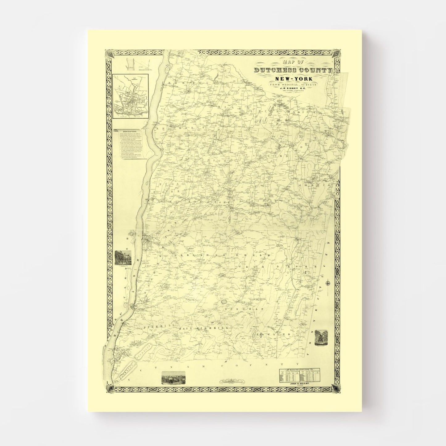 Vintage Map of Dutchess County, New York, 1850