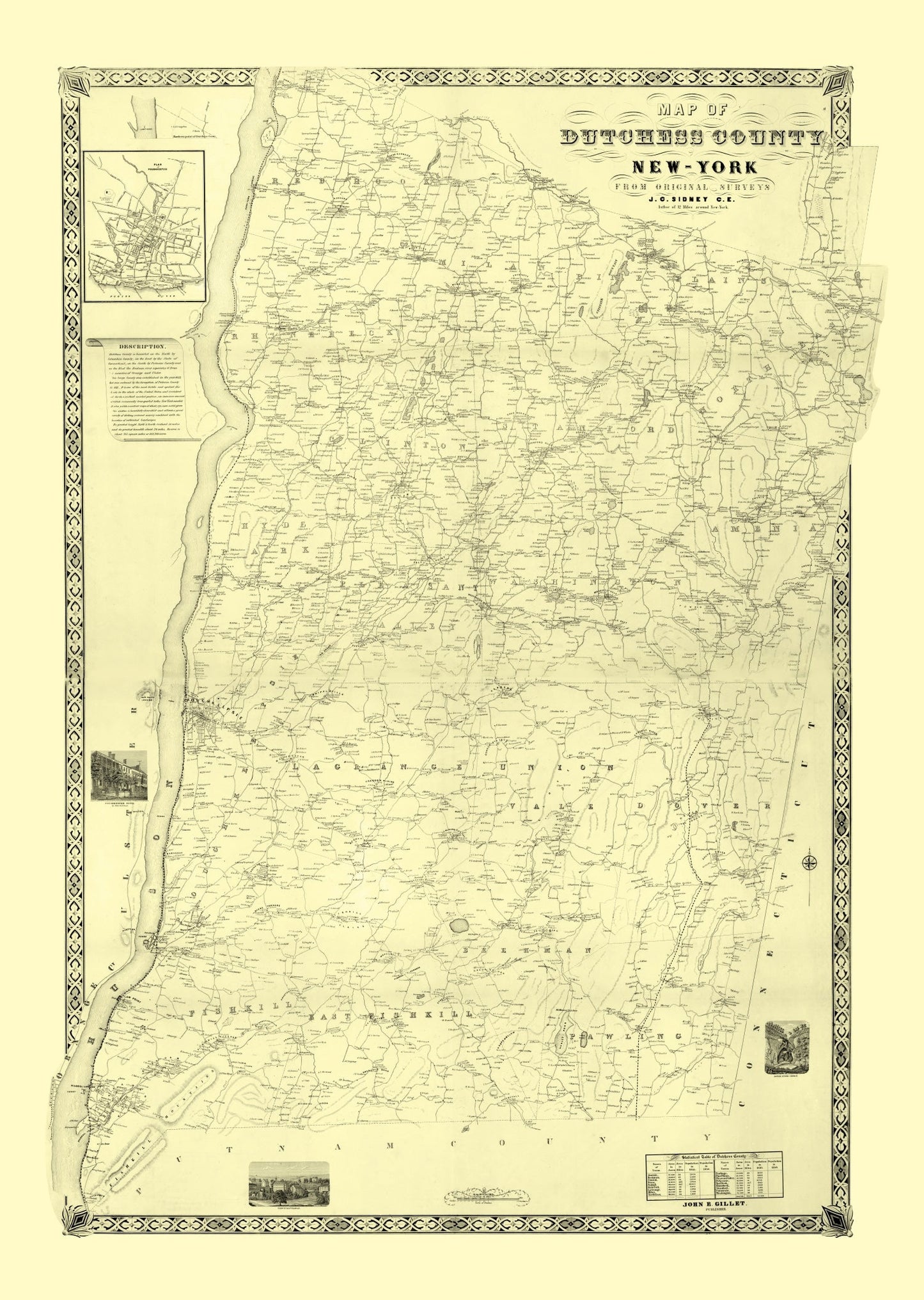 Vintage Map of Dutchess County, New York, 1850