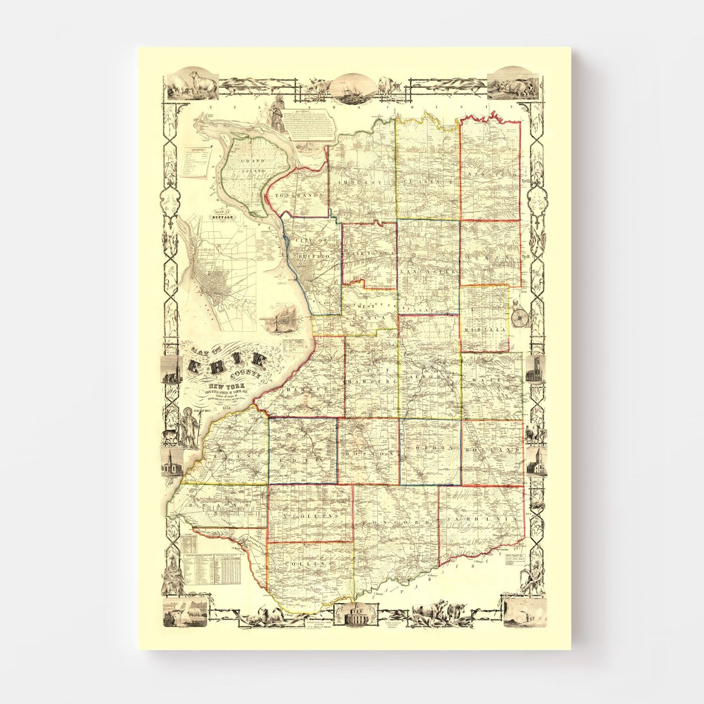 Vintage Map of Erie County, New York, 1854