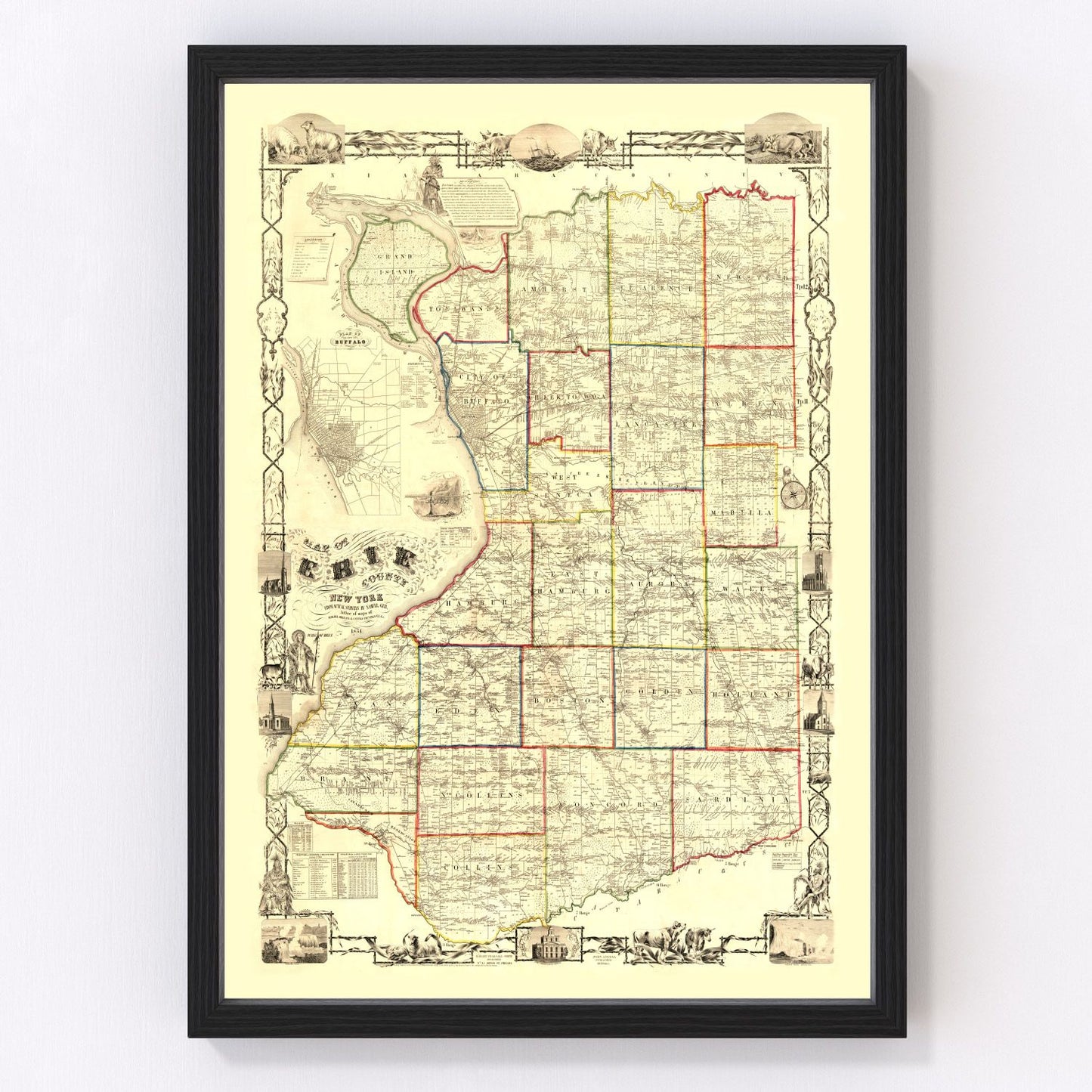 Vintage map of Erie County, New York, 1854