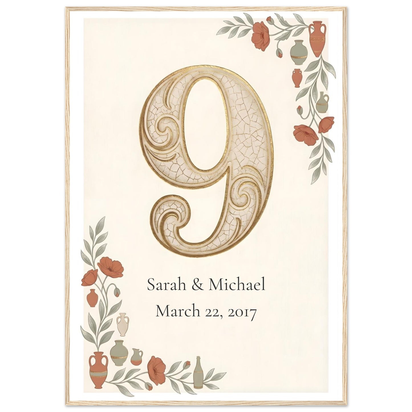 Personalized 9th Anniversary Wall Art - 70x100 cm / 28x40″ - Wood frame / Ready-to-hang - Sparkycare