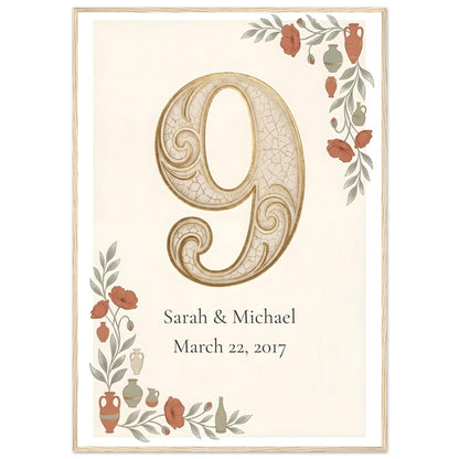 Personalized 9th Anniversary Wall Art - 70x100 cm / 28x40″ - Wood frame / Ready-to-hang - Sparkycare