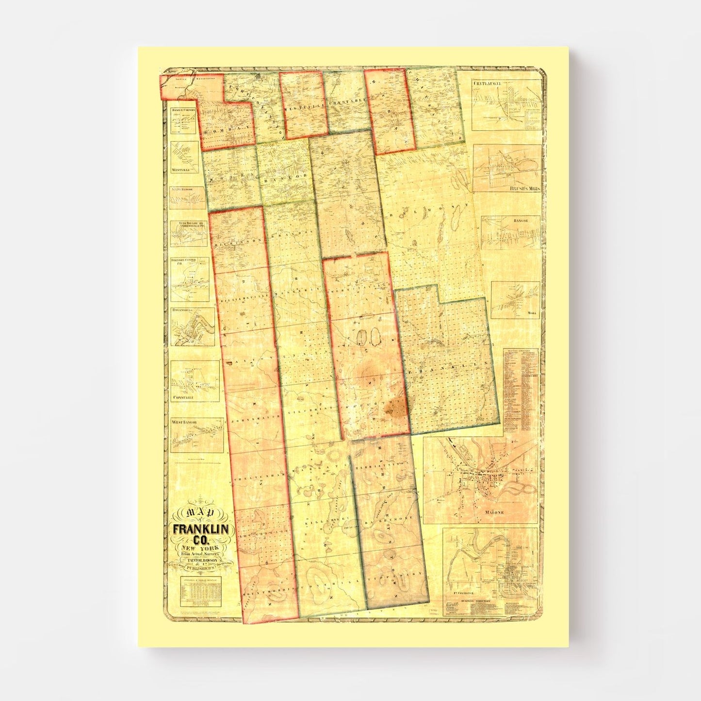 Vintage Map of Franklin County, New York, 1858