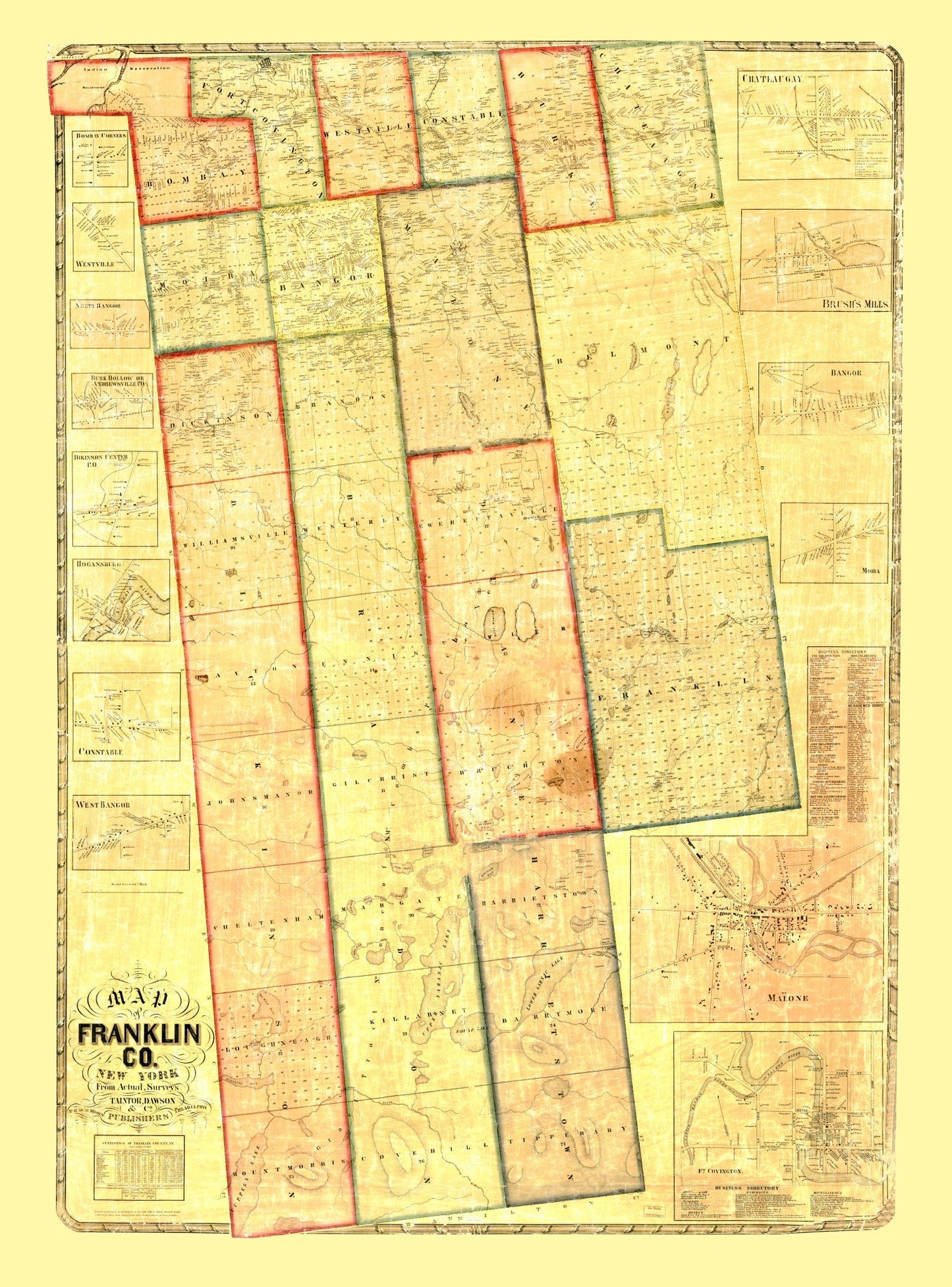 Vintage Map of Franklin County, New York, 1858