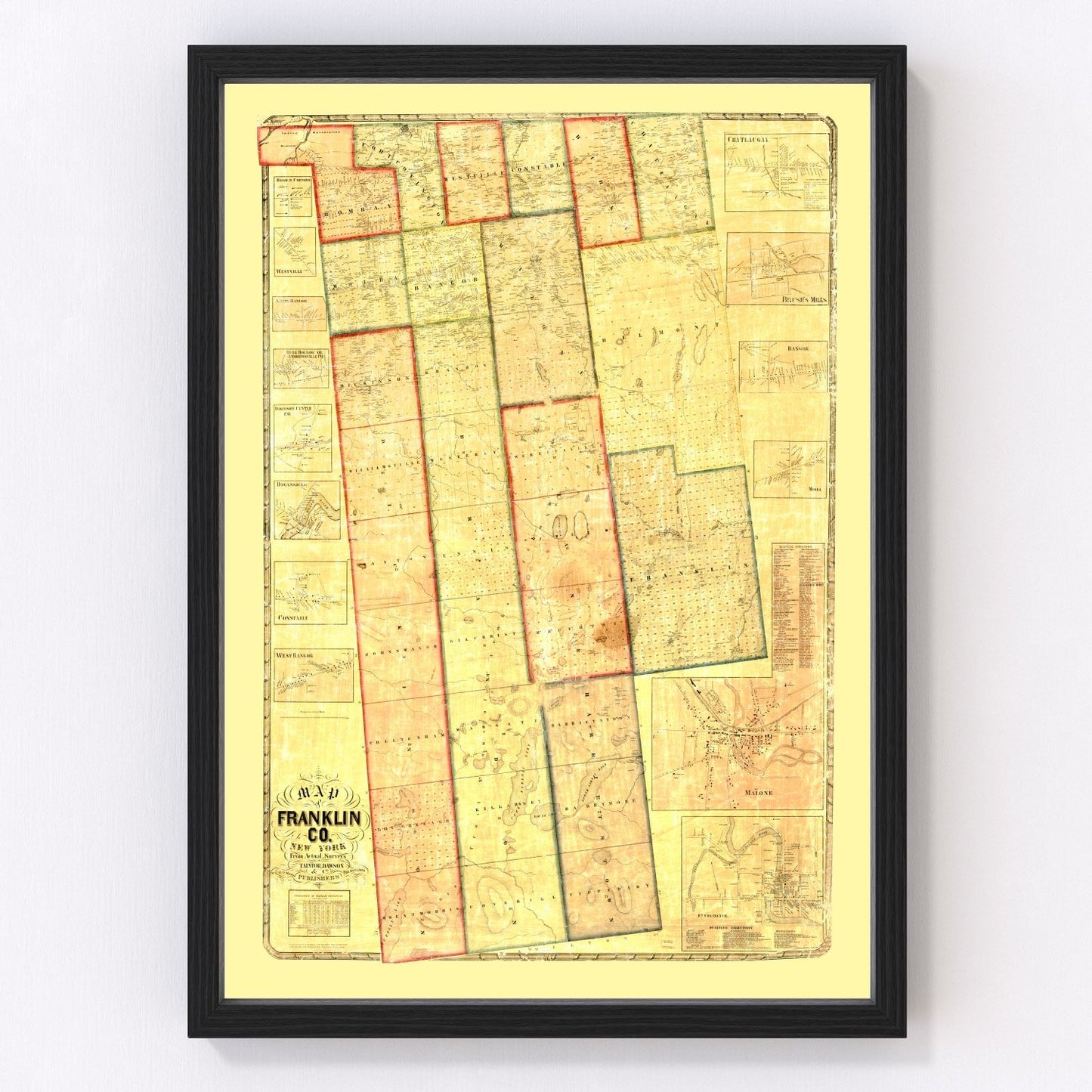 vintage map of Franklin County, New York, 1858