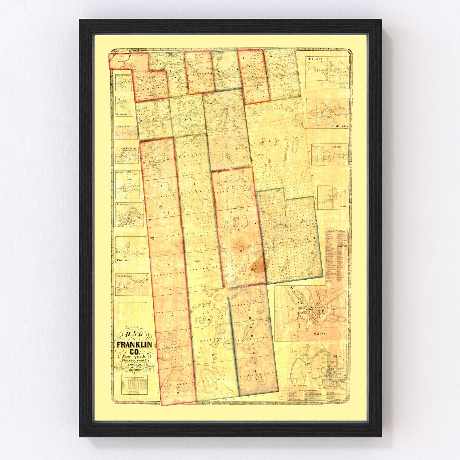 vintage map of Franklin County, New York, 1858