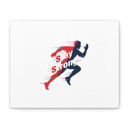 Stay Strong runner silhouette gym canvas wall art in red and navy