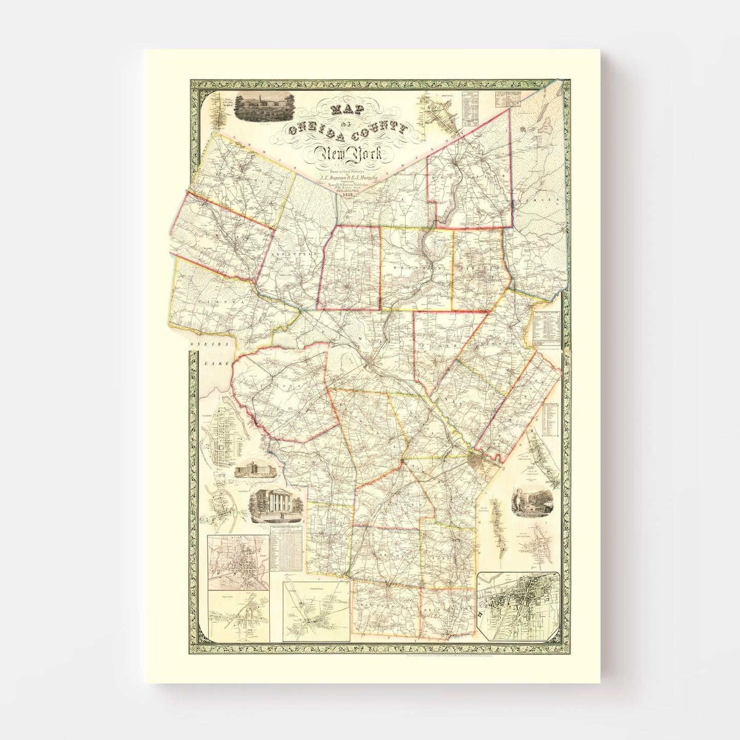 Vintage Map of Oneida County, New York, 1852
