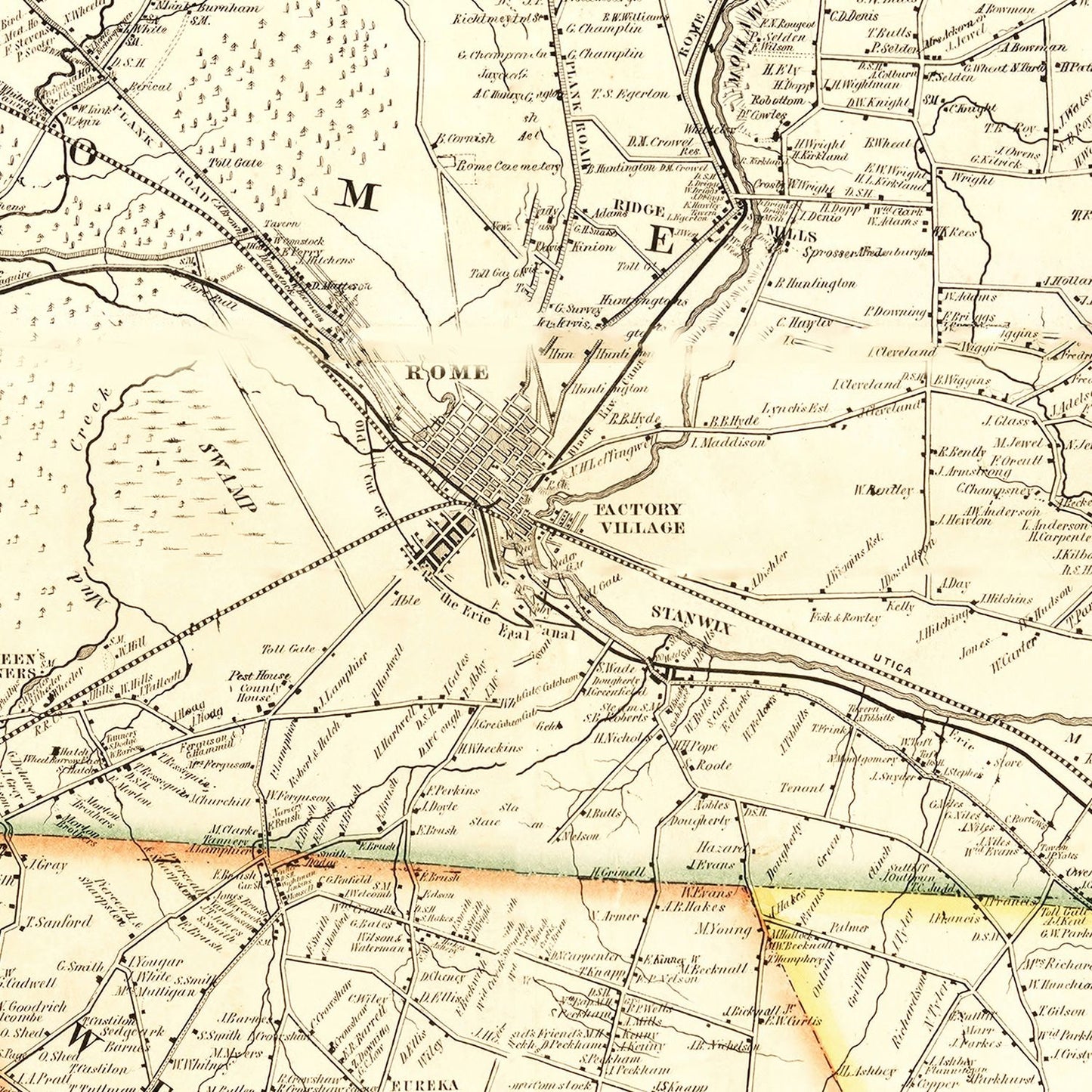 Vintage Map of Oneida County, New York, 1852