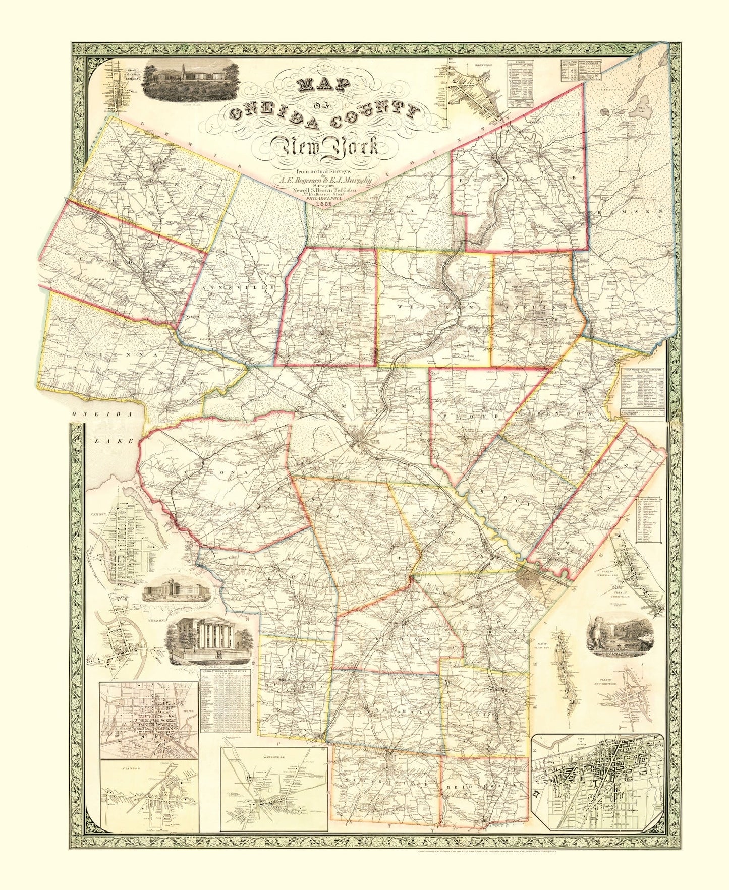 Vintage Map of Oneida County, New York, 1852