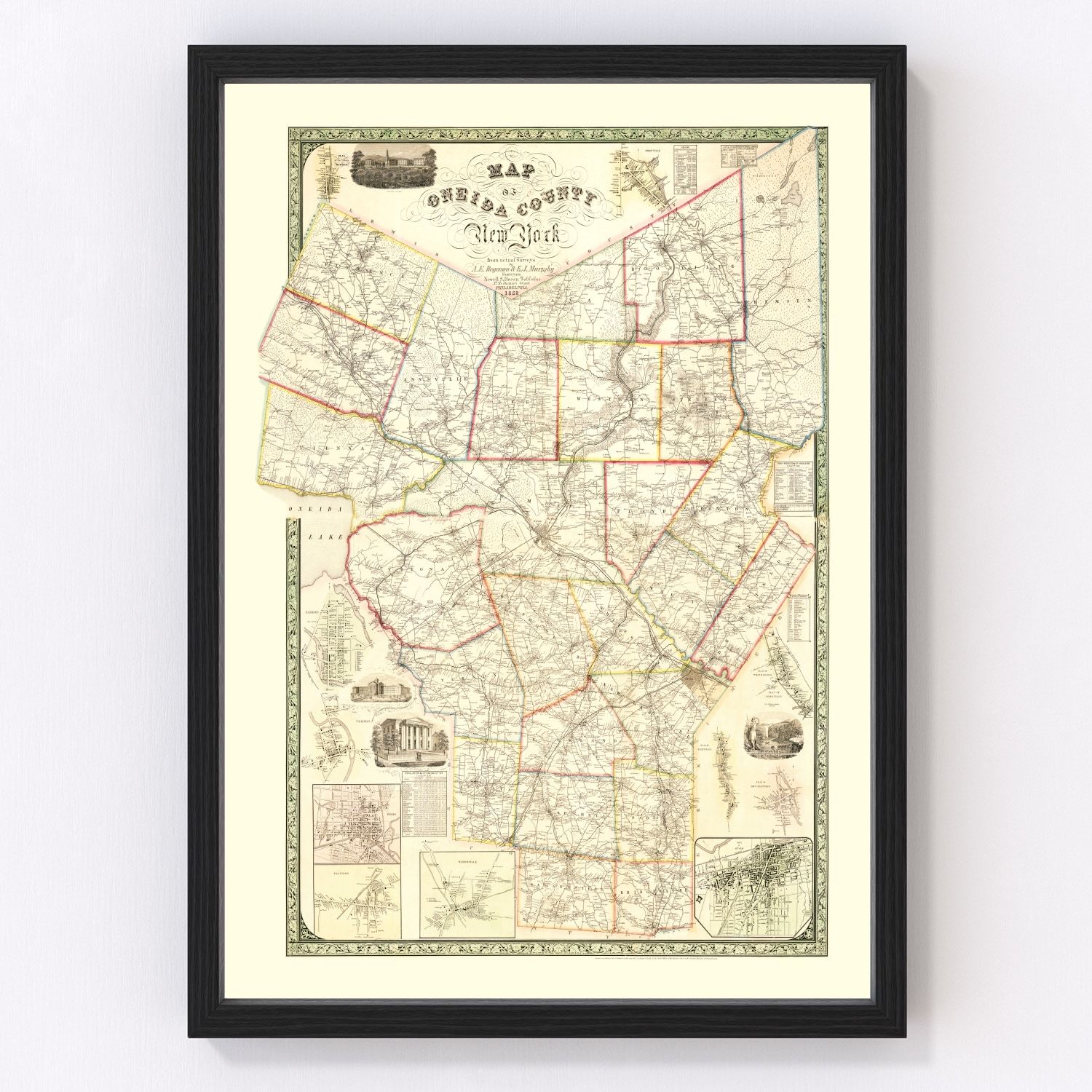 Vintage map of Oneida County, New York, 1852