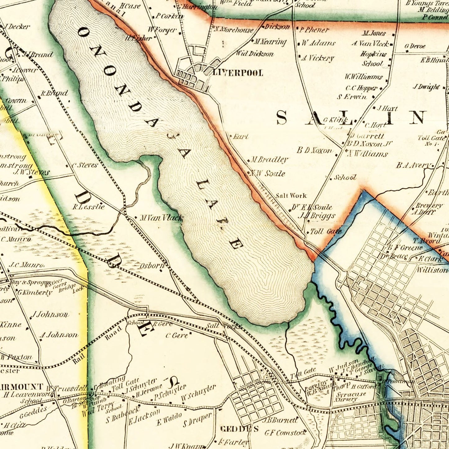 Vintage Map of Onondaga County, New York, 1852