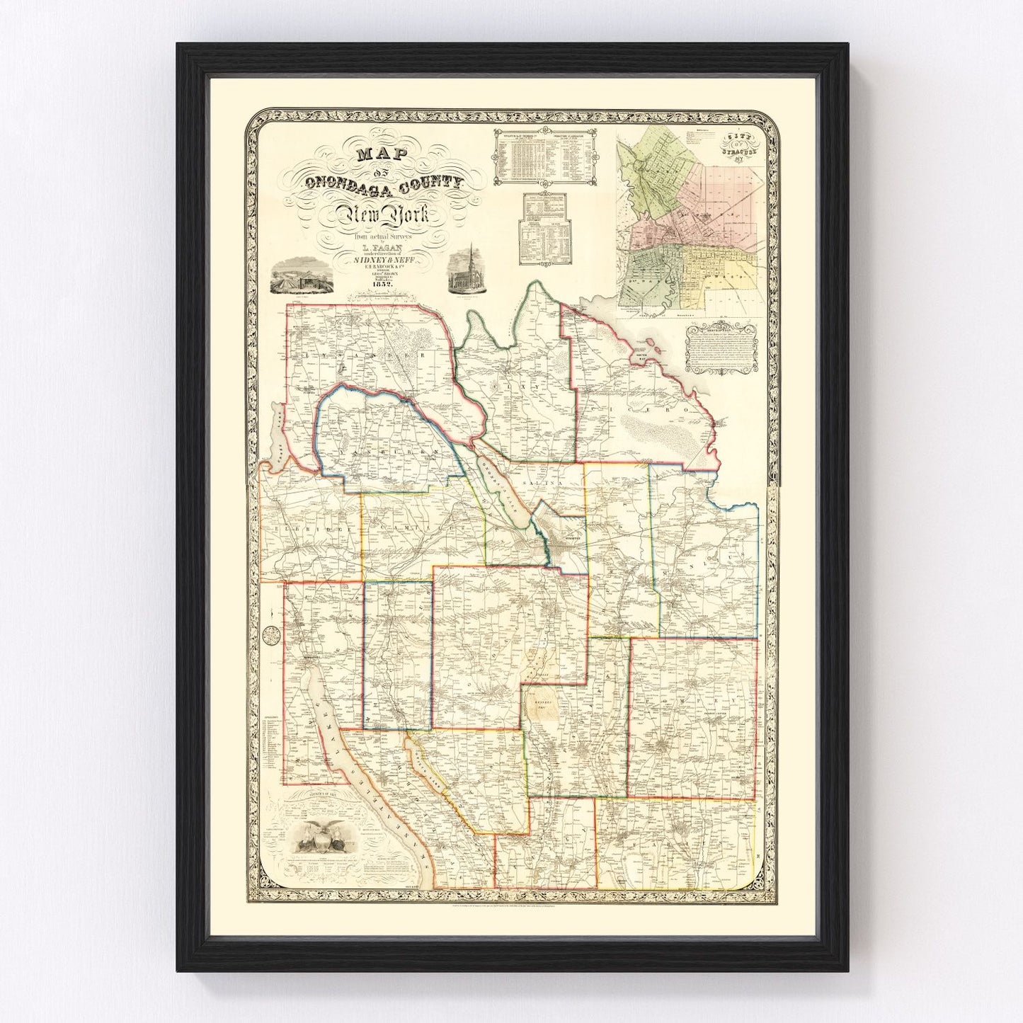 Vintage map of Onondaga County, New York, 1852