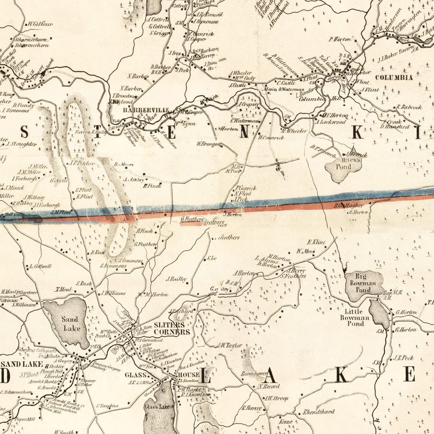 Vintage Map of Rensselaer County, New York, 1854