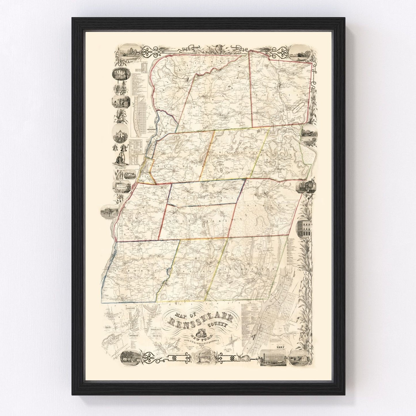 Vintage map of Rensselaer County, New York, 1854