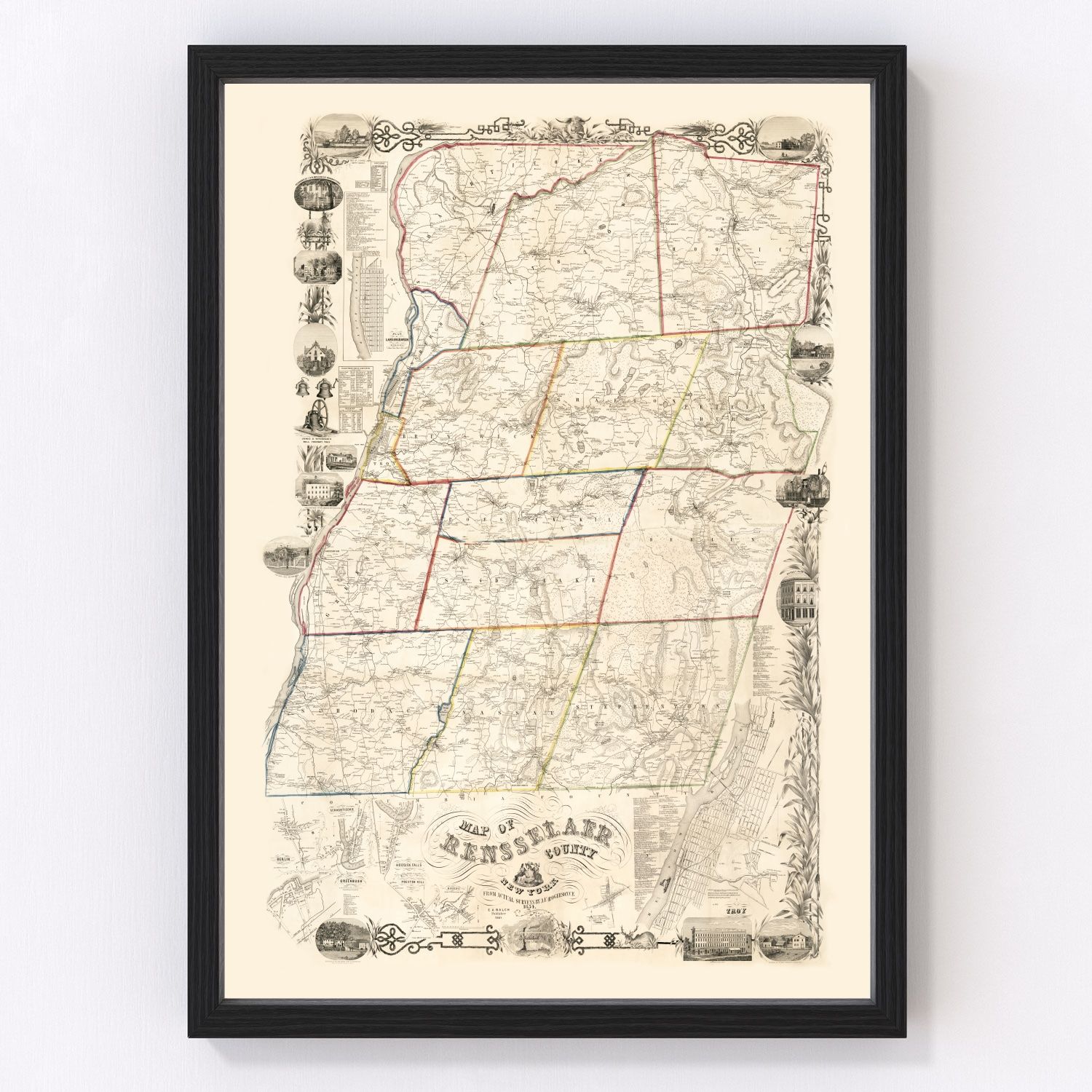 Vintage map of Rensselaer County, New York, 1854