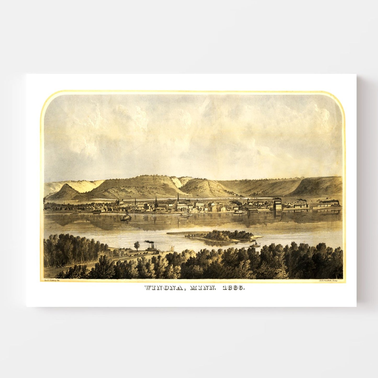 Vintage Map of Winona, Minnesota 1867 Edition A