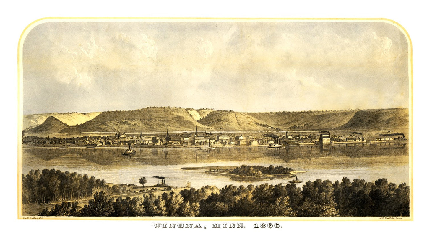 Vintage Map of Winona, Minnesota 1867 Edition A